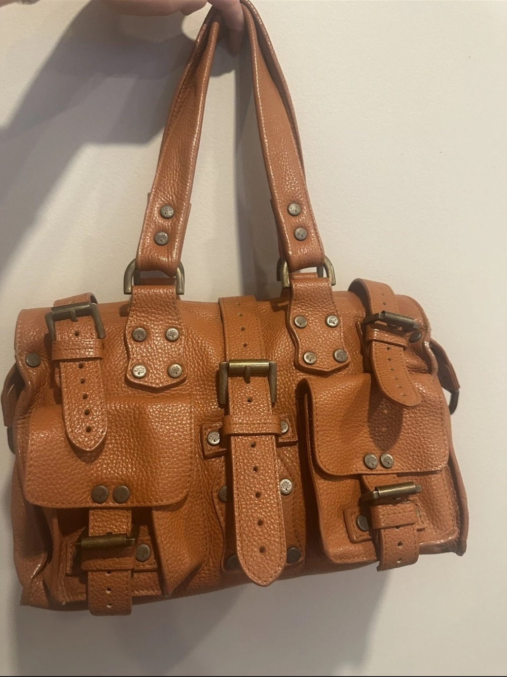 Mulberry Cognac Pebbled Leather Multi-Pocket Shoulder Bag